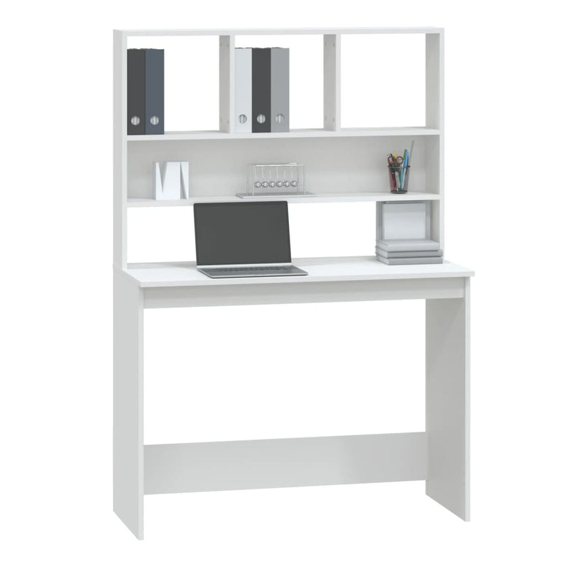 Skrivebord med hyller hvit 102x45x148 cm konstruert tre