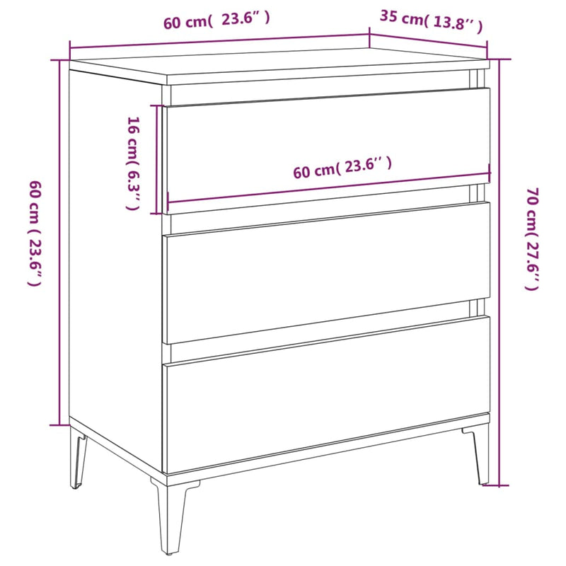 Skjenk svart 60x35x70 cm konstruert tre