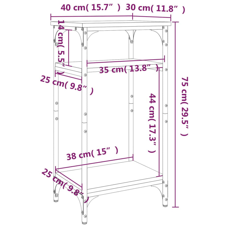 Sidebord brun eik 40x30x75 cm konstruert tre