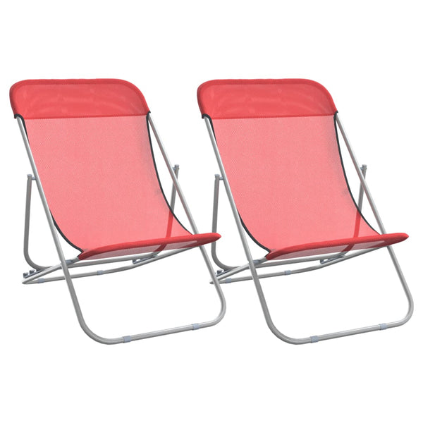 Foldbare strandstoler 2 stk rød textilene og pulverlakkert stål