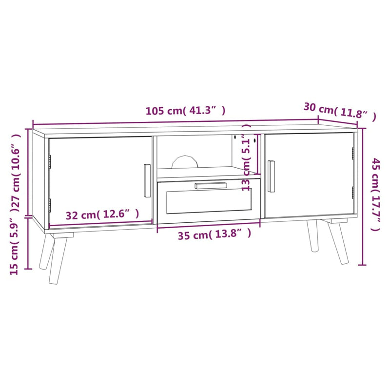 TV-benk med dører 105x30x45 cm konstruert tre