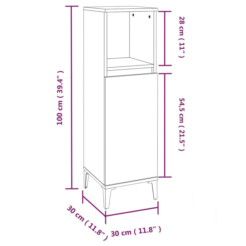 Baderomsskap betonggrå 30x30x100 cm konstruert tre