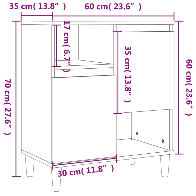 Skjenk hvit 60x35x70 cm konstruert tre