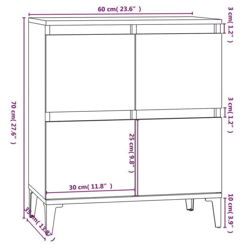 Skjenk høyglans hvit 60x35x70 cm konstruert tre