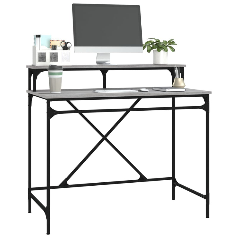Skrivebord grå sonoma 100x50x90 cm konstruert tre og jern