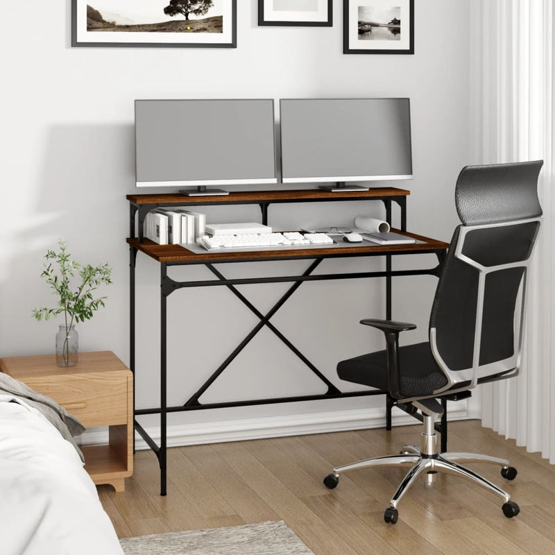 Skrivebord brun eik 100x50x90 cm konstruert tre og jern