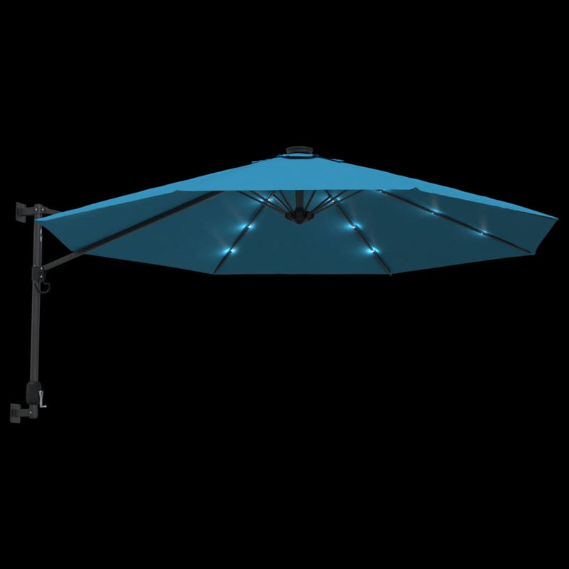Veggmontert parasoll med LED havblå 290 cm