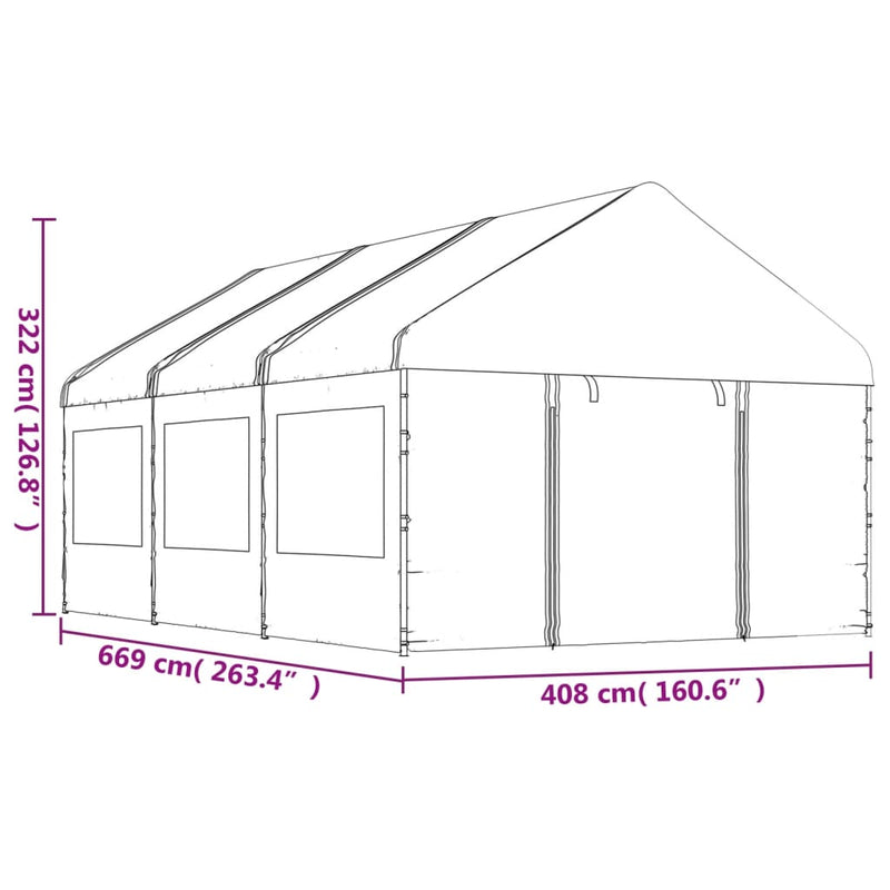 Paviljong med tak hvit 6,69x4,08x3,22 m polyetylen