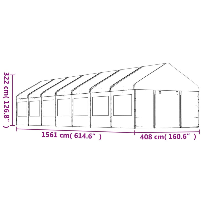 Paviljong med tak hvit 15,61x4,08x3,22 m polyetylen