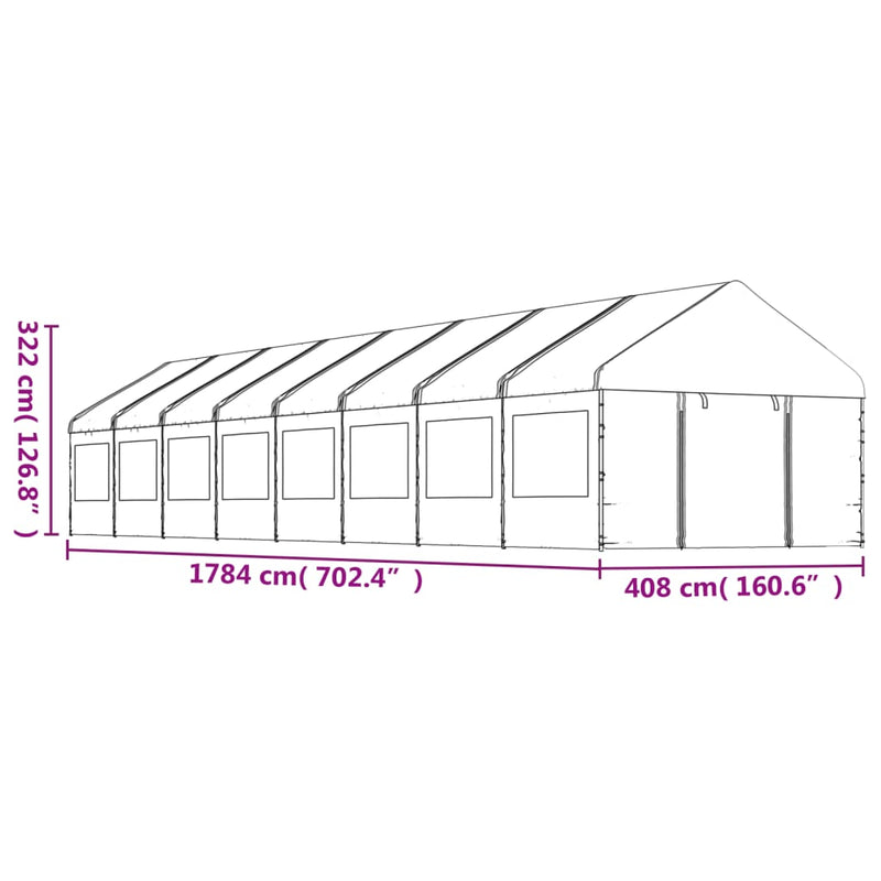 Paviljong med tak hvit 17,84x4,08x3,22 m polyetylen