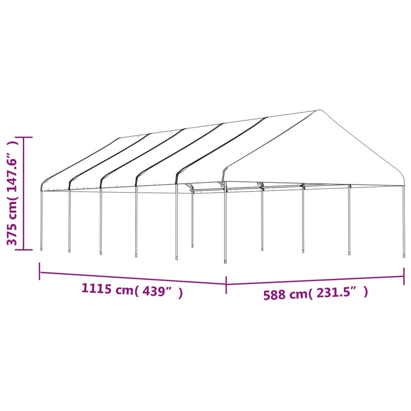 Paviljong med tak hvit 11,15x5,88x3,75 m polyetylen