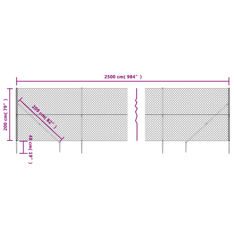 Nettinggjerde med stolpespyd 2x25 m antrasitt