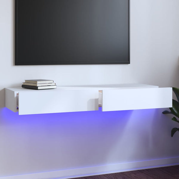TV-benk med LED-lys hvit 120x35x15,5 cm