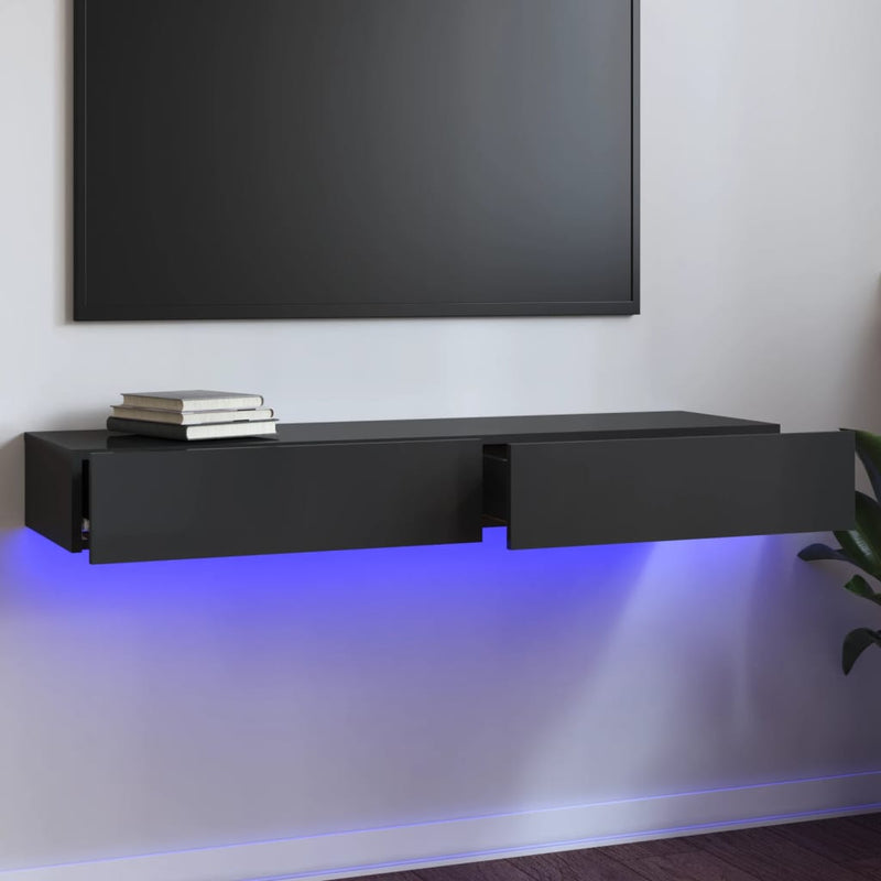 TV-benk med LED-lys høyglans grå 120x35x15,5 cm