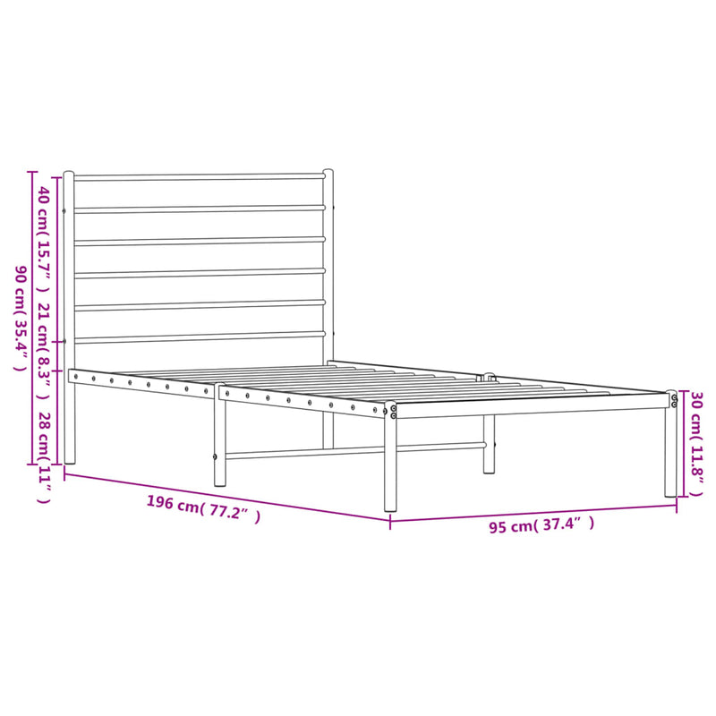 Sengeramme i metall med hodegavl svart 90x190 cm