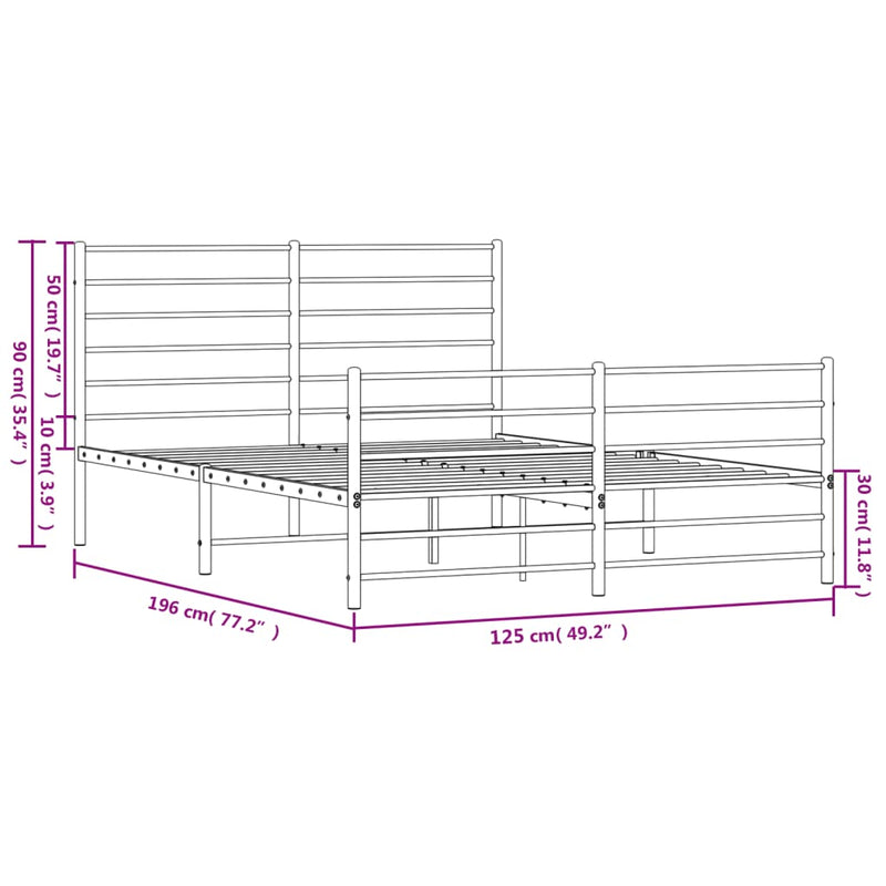 Sengeramme i metall med hode- og fotgavl hvit 120x190 cm