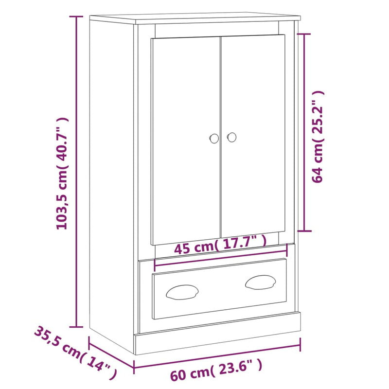 Highboard grå sonoma 60x35,5x103,5 cm konstruert tre