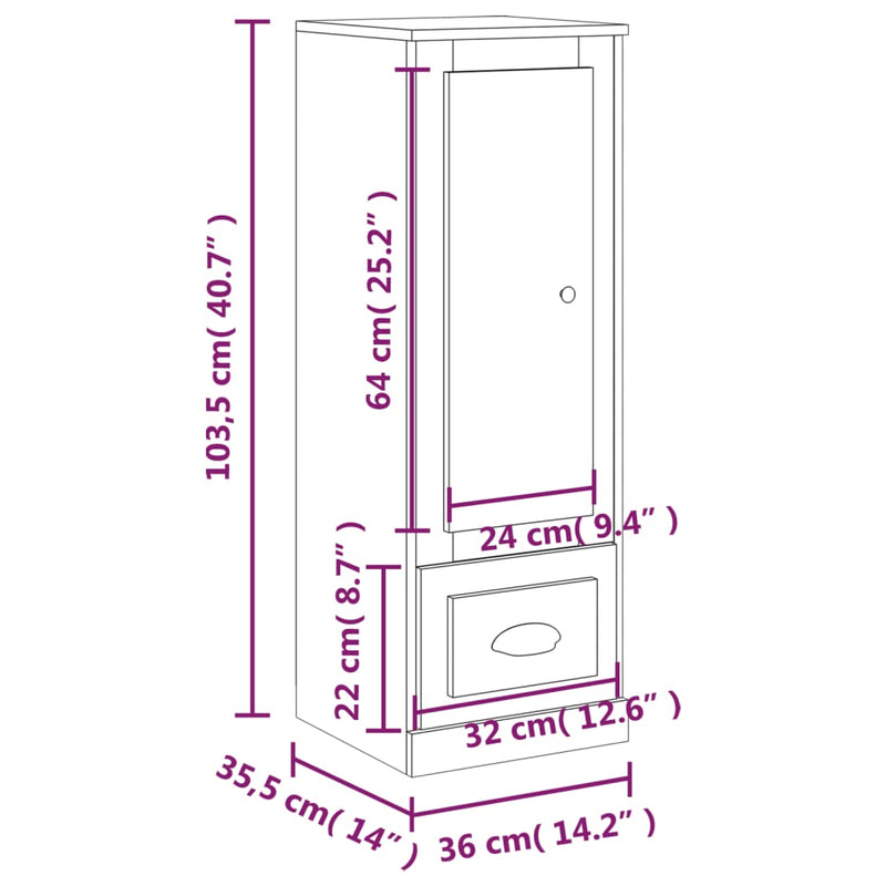 Highboard høyglans hvit 36x35,5x103,5 cm konstruert tre