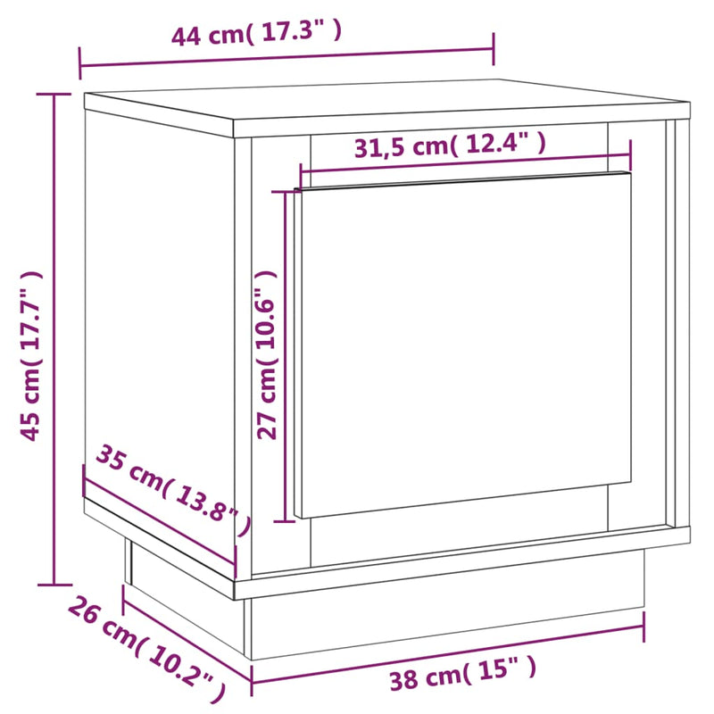 Nattbord høyglans hvit 44x35x45 cm konstruert tre