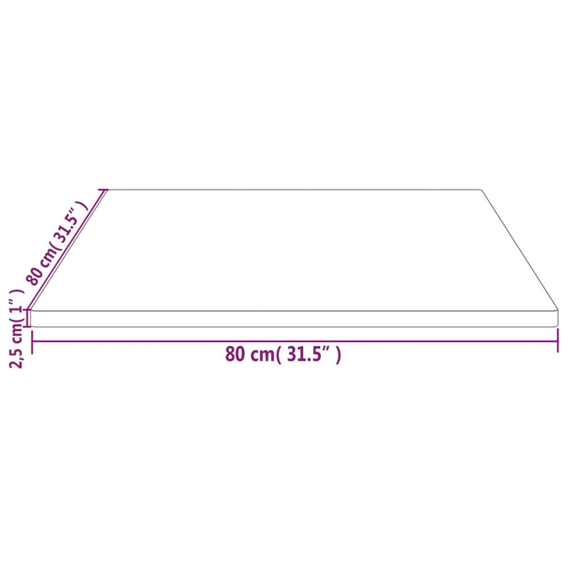 Bordplate 80x80x2,5 cm heltre furu rektangulær