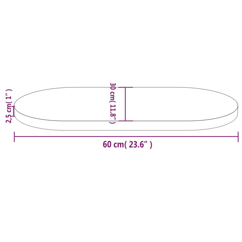 Bordplate 60x30x2,5 cm heltre furu oval