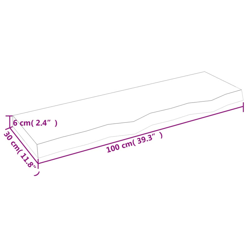 Vegghylle lysebrun 100x30x6 cm behandlet heltre eik