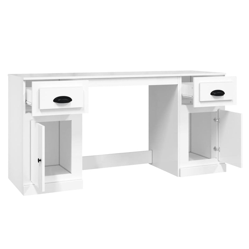 Skrivebord med skap høyglans hvit konstruert tre