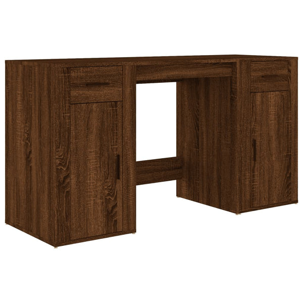 Skrivebord med skap brun eik konstruert tre
