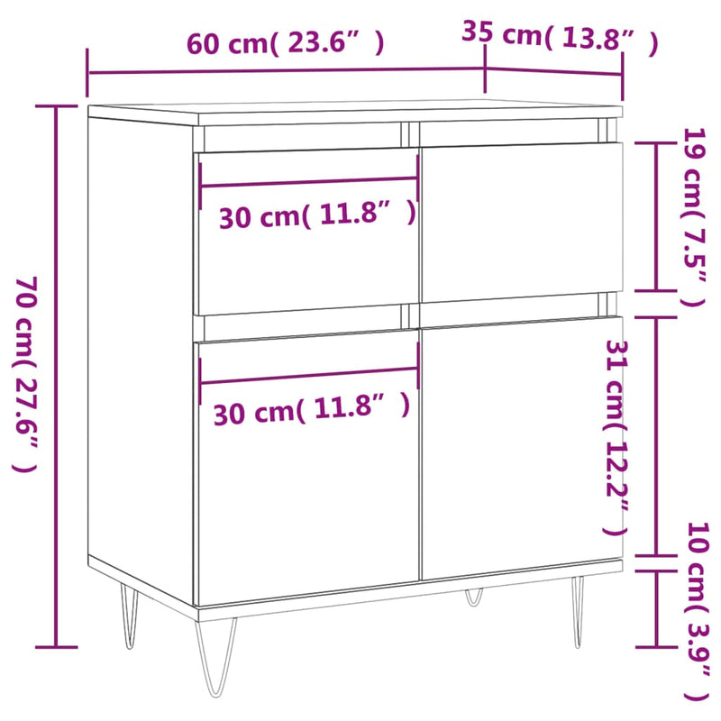 Skjenk høyglans hvit 60x35x70 cm konstruert tre