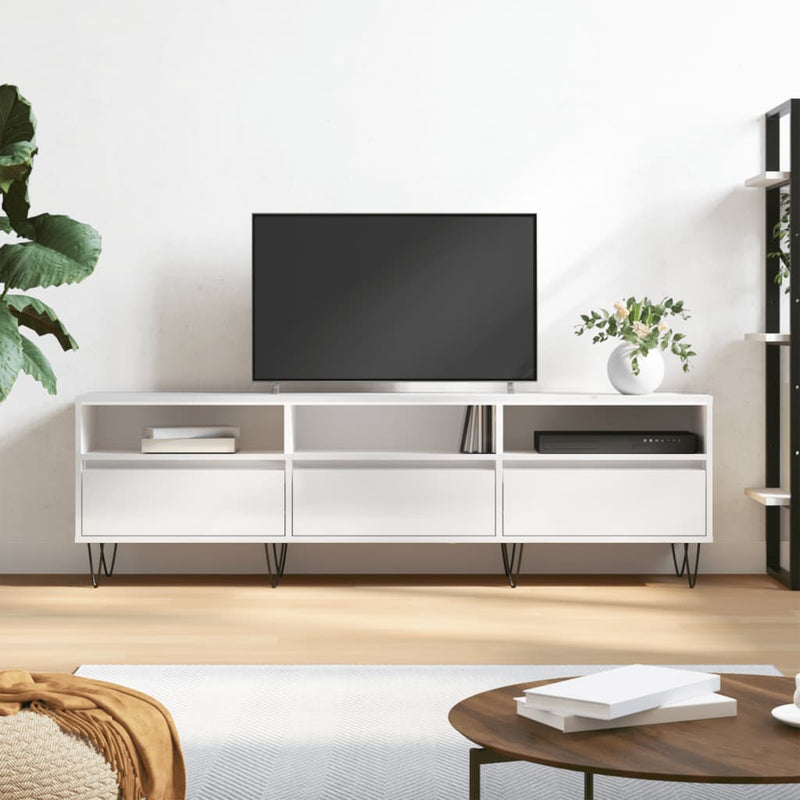 TV-benk høyglans hvit 150x30x44,5 cm konstruert tre