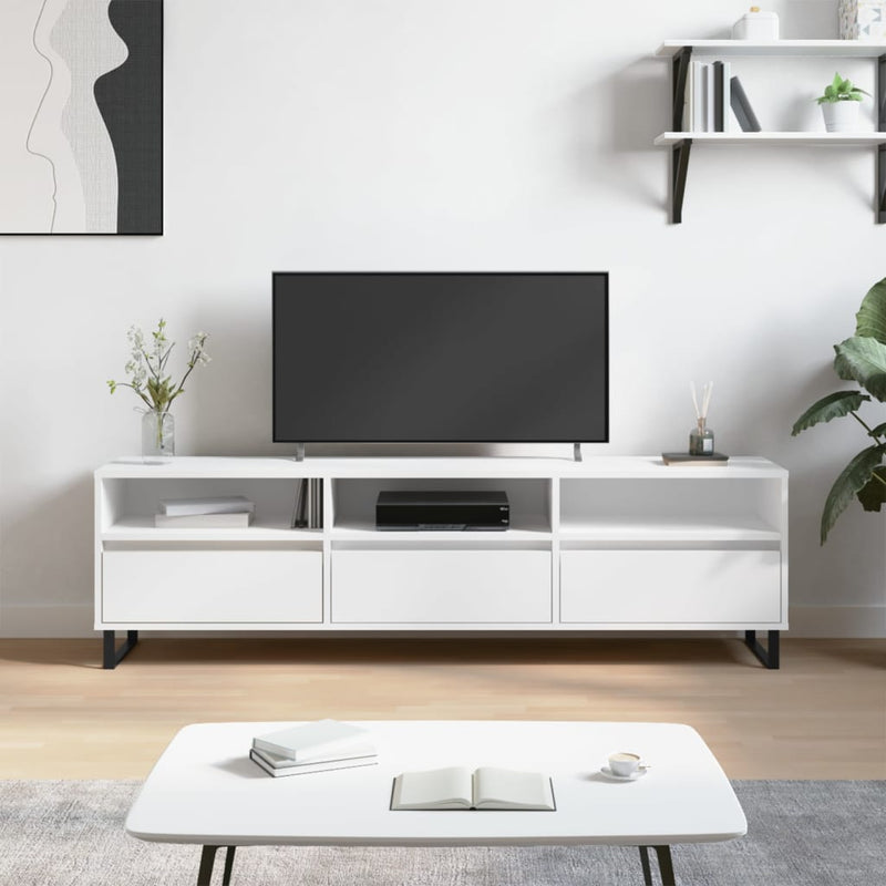 TV-benk hvit 150x30x44,5 cm konstruert tre