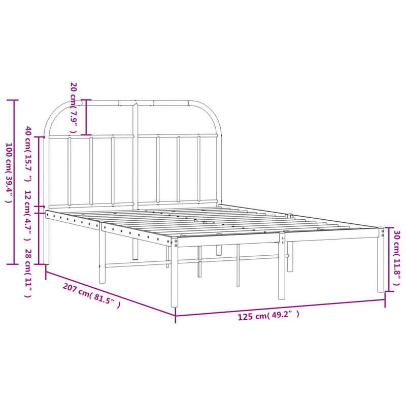 Sengeramme i metall med sengegavl svart 120x200 cm