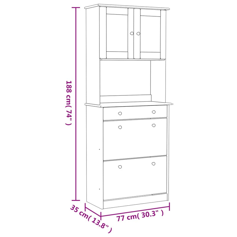 Highboard ALTA hvit 77x35x188 cm heltre furu