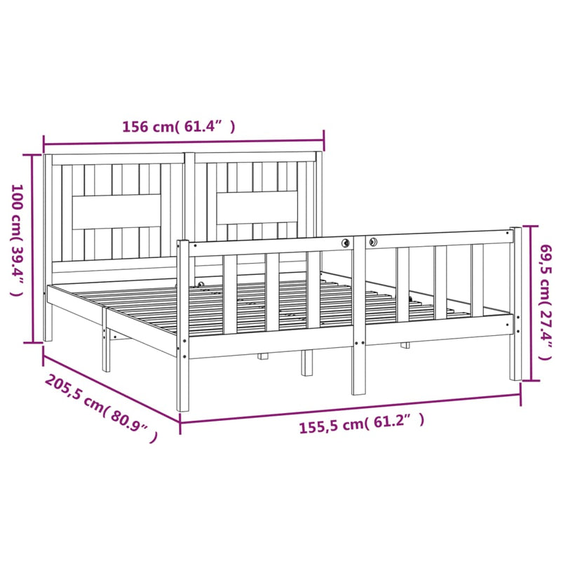 Sengeramme med hodegavl svart heltre furu 150x200 cm 5FT King