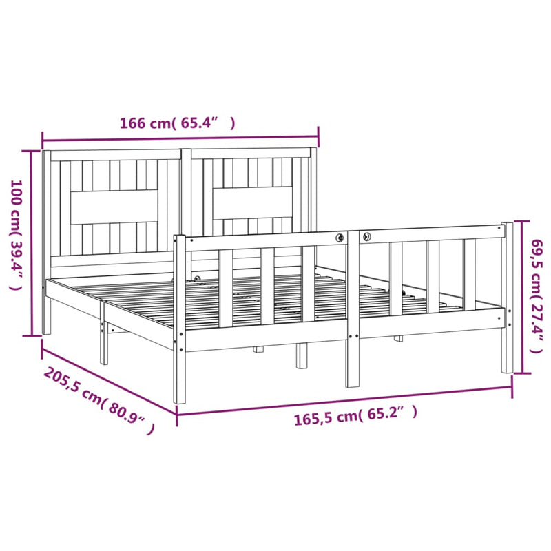 Sengeramme med hodegavl hvit heltre furu 160x200 cm