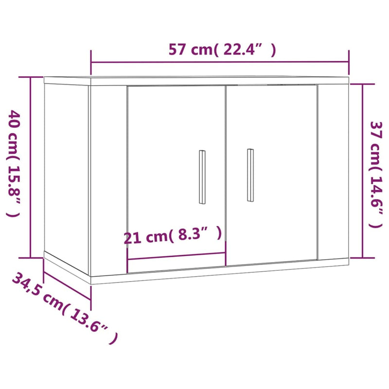 Vegghengte TV-benker 3 stk brun eik 57x34,5x40 cm