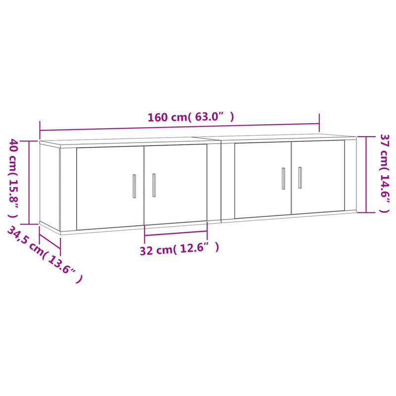 Vegghengte TV-benker 2 stk hvit 80x34,5x40 cm