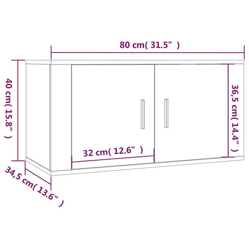 Vegghengte TV-benker 2 stk hvit 80x34,5x40 cm