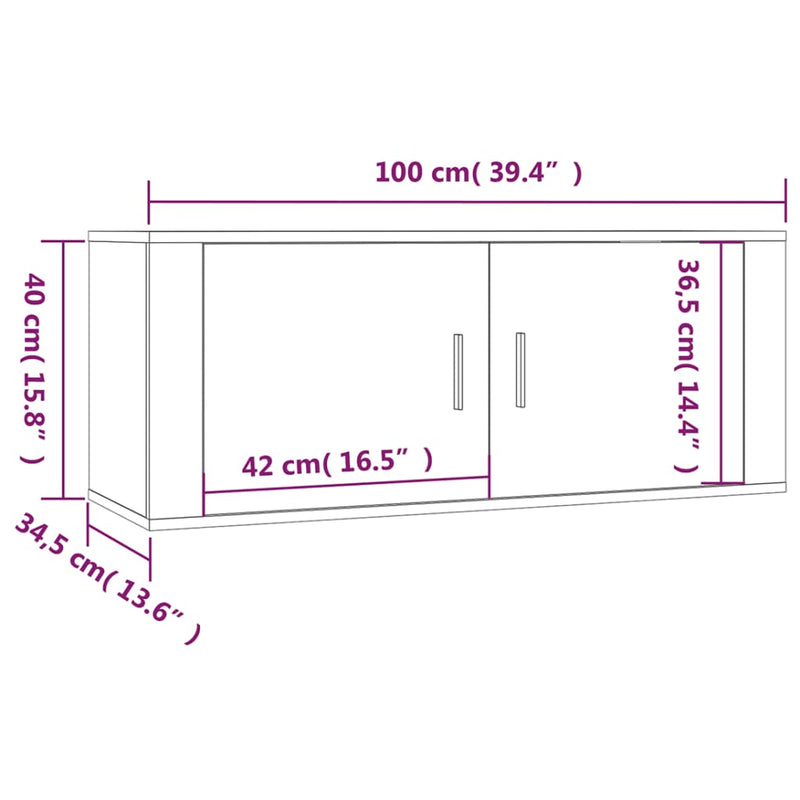 Vegghengte TV-benker 2 stk betonggrå 100x34,5x40 cm