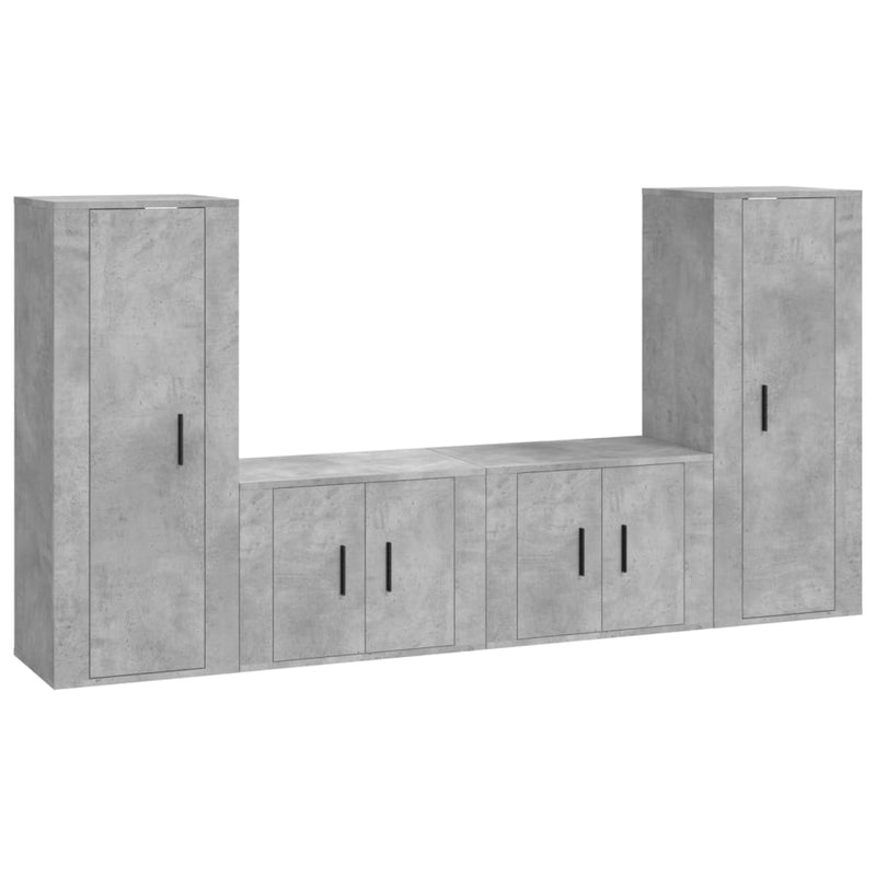 TV-skapsett 4 deler betonggrå konstruert tre