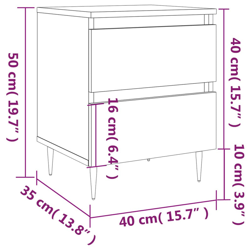 Nattbord hvit 40x35x50 cm konstruert tre