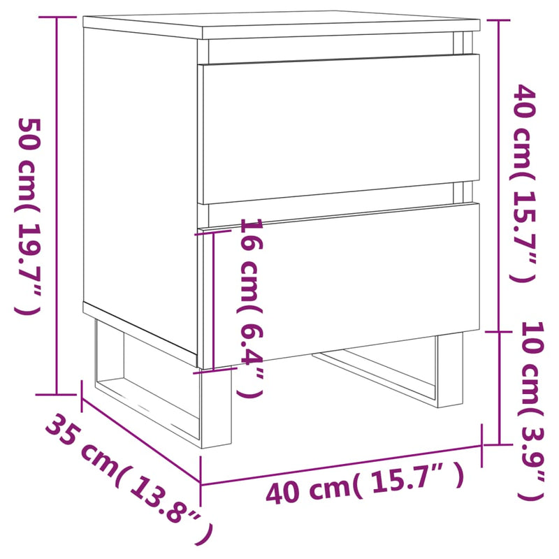 Nattbord høyglans hvit 40x35x50 cm konstruert tre