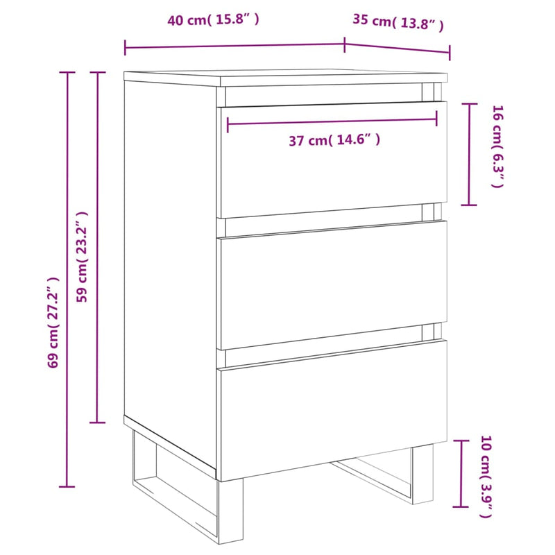 Nattbord høyglans hvit 40x35x69 cm konstruert tre