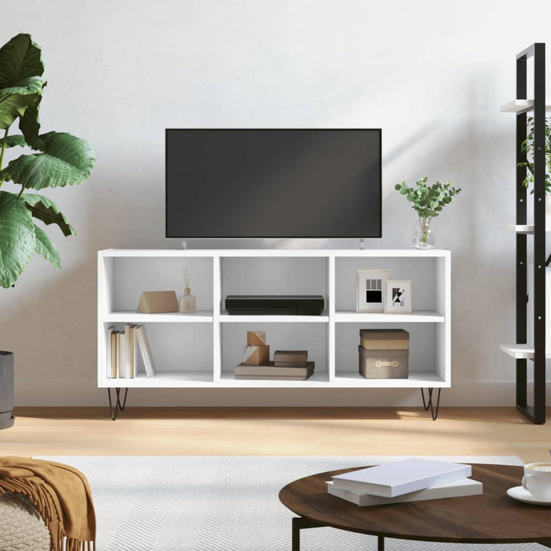 TV-benk hvit 103,5x30x50 cm konstruert tre