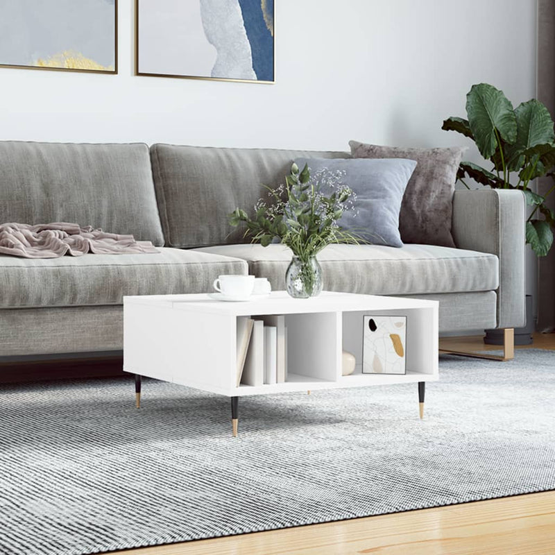 Sofabord hvit 60x60x30 cm konstruert tre