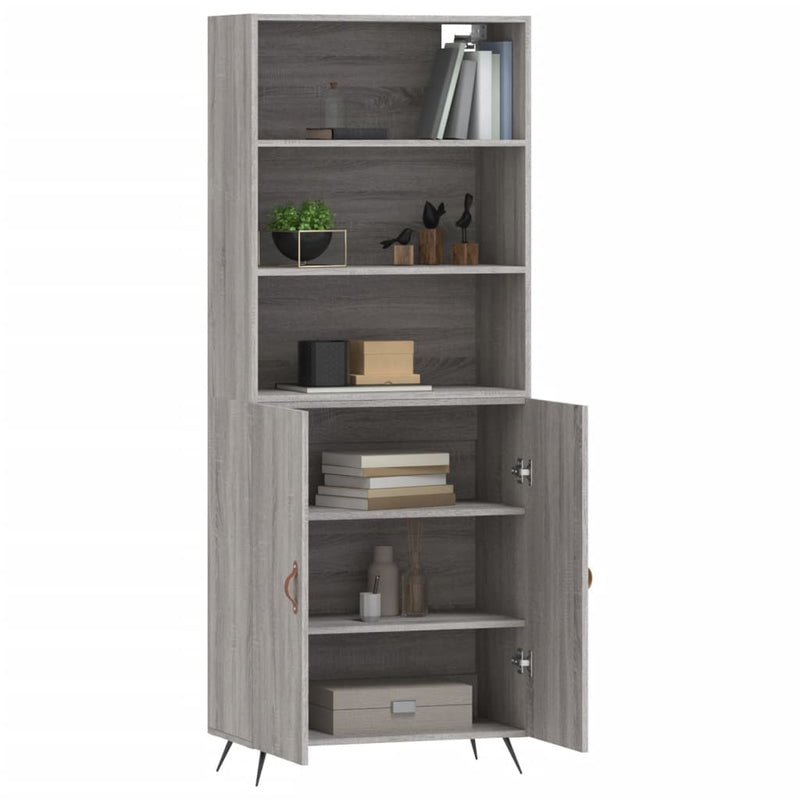 Highboard grå sonoma 69,5x34x180 cm konstruert tre