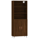 Highboard brun eik 69,5x34x180 cm konstruert tre