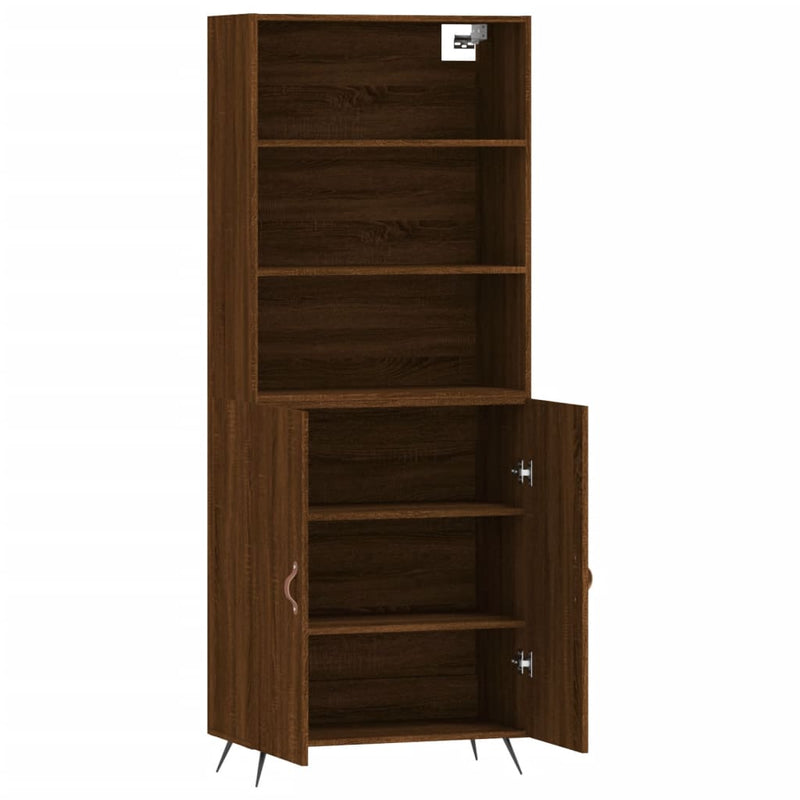 Highboard brun eik 69,5x34x180 cm konstruert tre