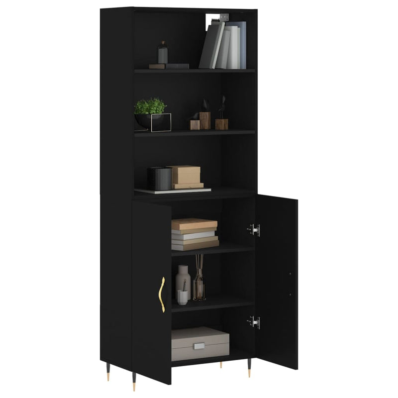 Highboard svart 69,5x34x180 cm konstruert tre