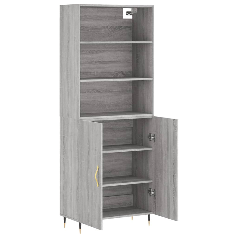 Highboard grå sonoma 69,5x34x180 cm konstruert tre